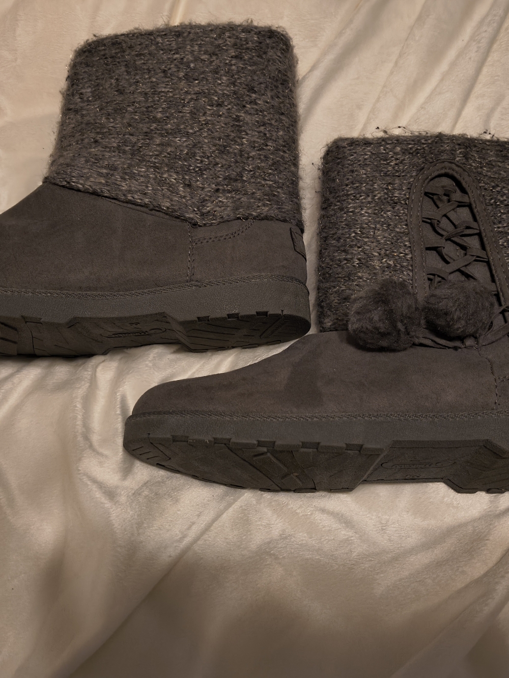 Cozy Knit Cuff Winter Boots in Dark Gray